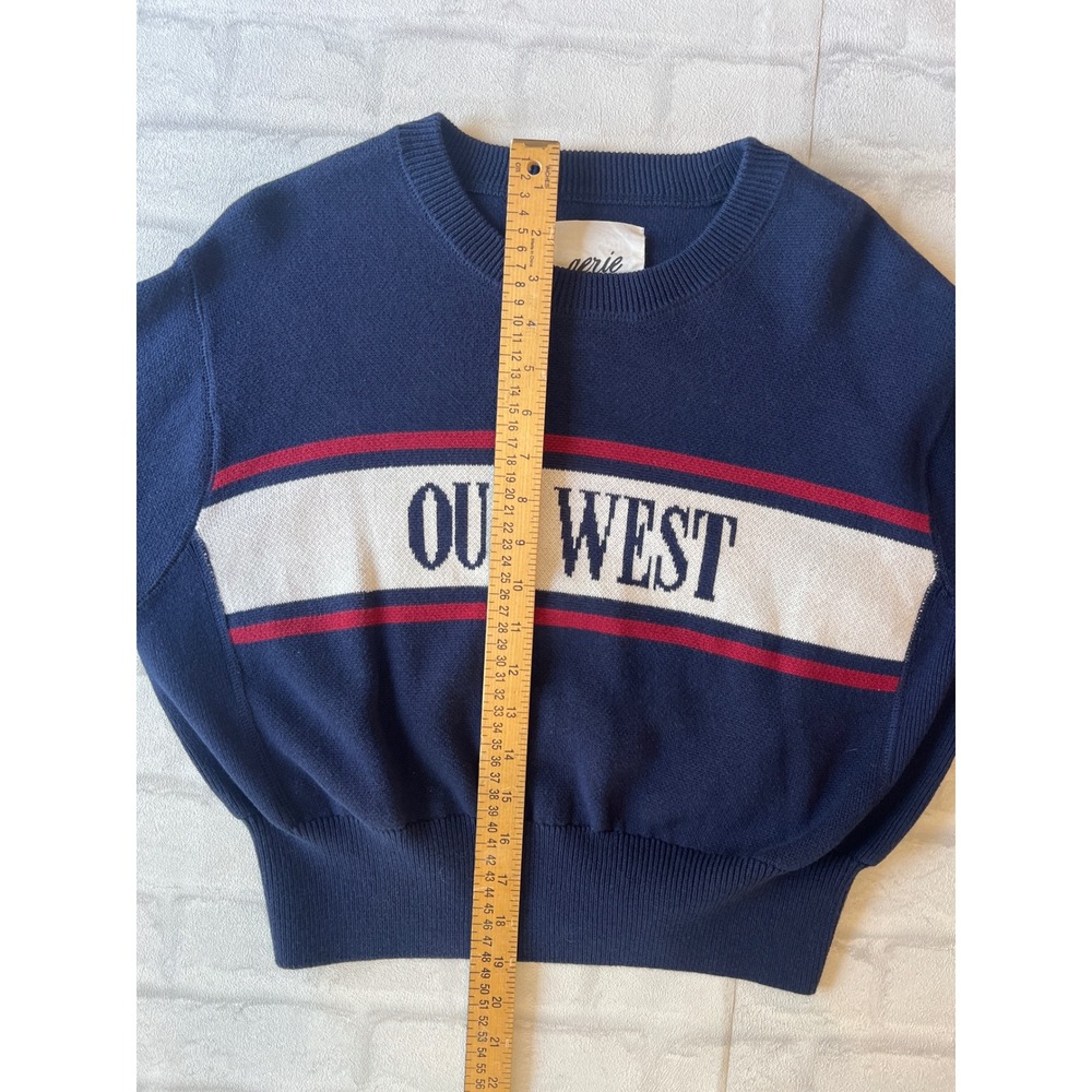 Aerie Out West Americana Sweater Navy Blue preppy Graphic Pullover XS - Picture 6 of 7